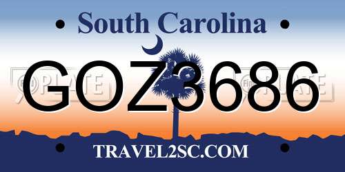 GOZ3686 South Carolina License Plate