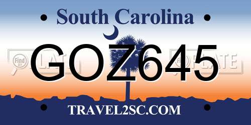 GOZ645 South Carolina License Plate