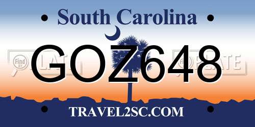 GOZ648 South Carolina License Plate