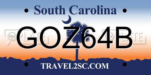 GOZ64B South Carolina License Plate