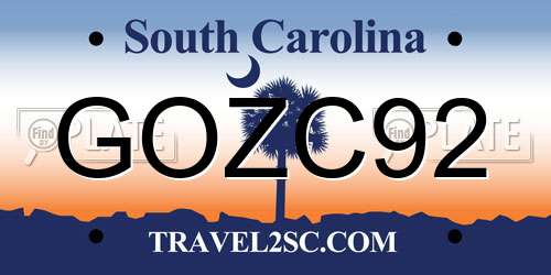 GOZC92 South Carolina License Plate