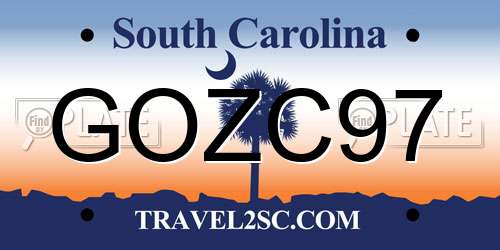 GOZC97 South Carolina License Plate