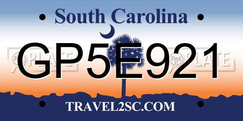 GP5E921 South Carolina License Plate