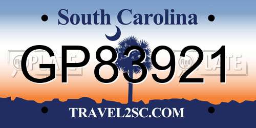 GP83921 South Carolina License Plate