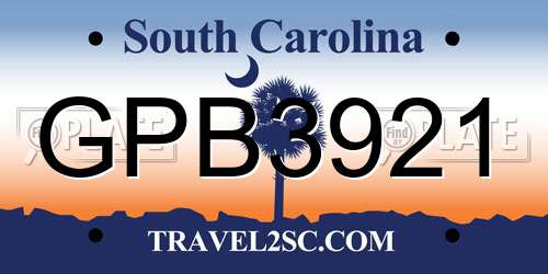 GPB3921 South Carolina License Plate