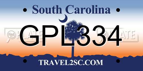 GPL334 South Carolina License Plate