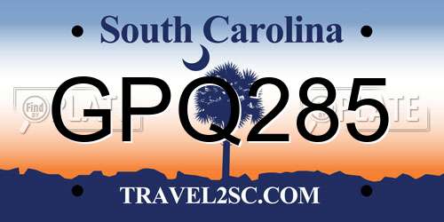 GPQ285 South Carolina License Plate