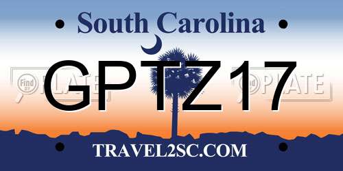 GPTZ17 South Carolina License Plate