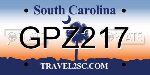 GPZ217 South Carolina License Plate