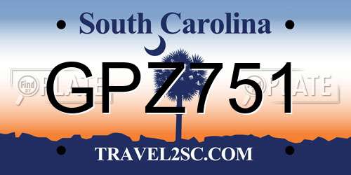 GPZ751 South Carolina License Plate