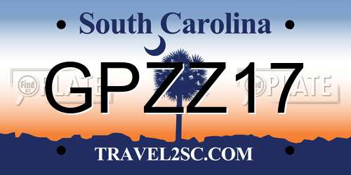 GPZZ17 South Carolina License Plate