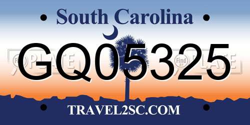 GQ05325 South Carolina License Plate