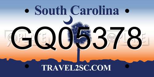 GQ05378 South Carolina License Plate