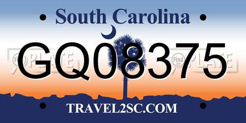 GQ08375 South Carolina License Plate