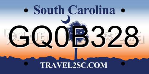 GQ0B328 South Carolina License Plate