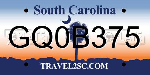 GQ0B375 South Carolina License Plate