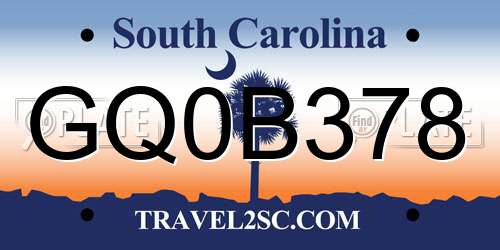 GQ0B378 South Carolina License Plate