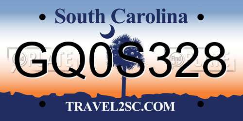 GQ0S328 South Carolina License Plate