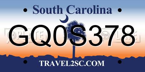 GQ0S378 South Carolina License Plate