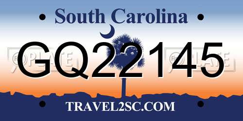 GQ22145 South Carolina License Plate