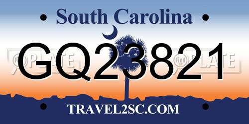 GQ23821 South Carolina License Plate