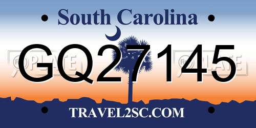 GQ27145 South Carolina License Plate