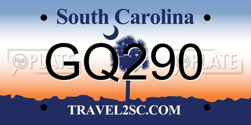 GQ290 South Carolina License Plate