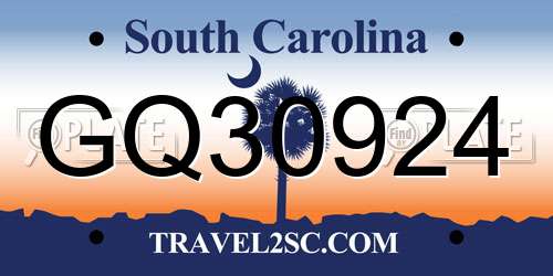 GQ30924 South Carolina License Plate