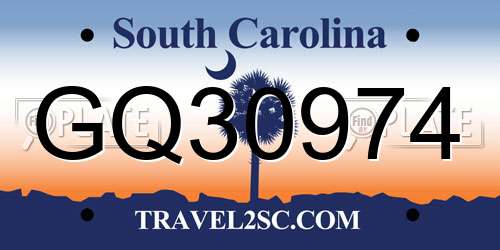 GQ30974 South Carolina License Plate