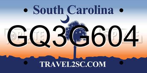 GQ3G604 South Carolina License Plate