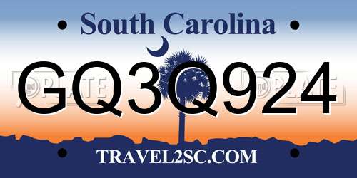 GQ3Q924 South Carolina License Plate