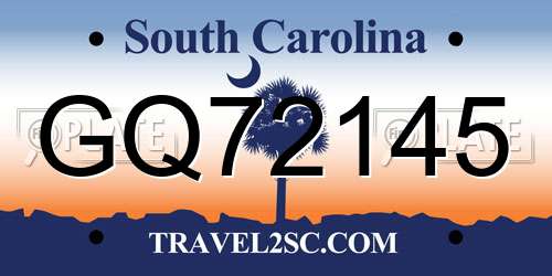 GQ72145 South Carolina License Plate