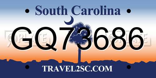 GQ73686 South Carolina License Plate