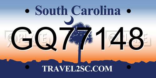 GQ77148 South Carolina License Plate
