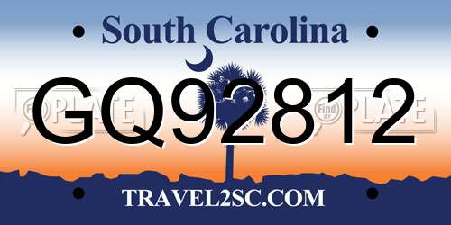 GQ92812 South Carolina License Plate