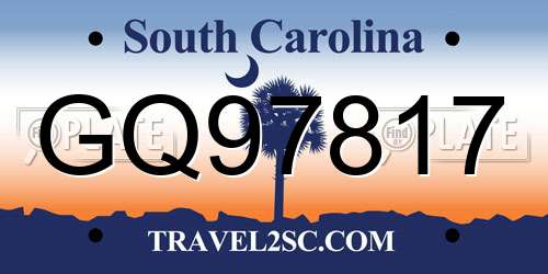 GQ97817 South Carolina License Plate