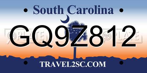 GQ9Z812 South Carolina License Plate