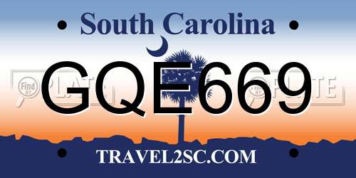 GQE669 South Carolina License Plate