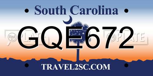 GQE672 South Carolina License Plate