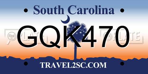 GQK470 South Carolina License Plate