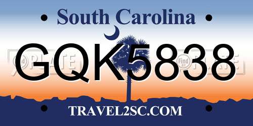 GQK5838 South Carolina License Plate