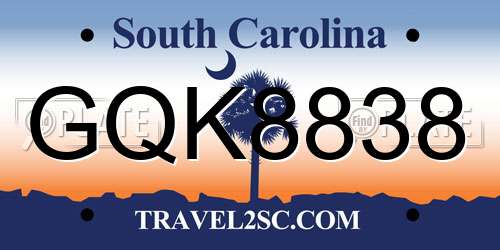 GQK8838 South Carolina License Plate