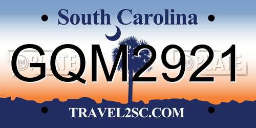GQM2921 South Carolina License Plate