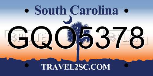 GQO5378 South Carolina License Plate