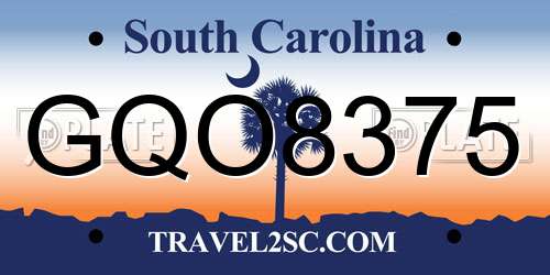 GQO8375 South Carolina License Plate