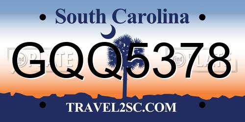 GQQ5378 South Carolina License Plate