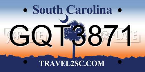 GQT3871 South Carolina License Plate
