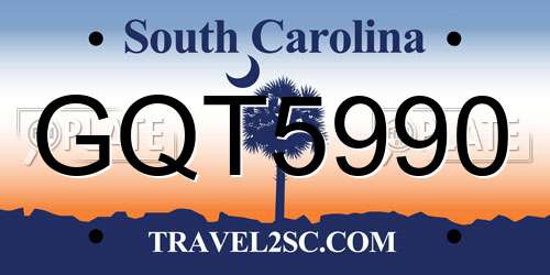 GQT5990 South Carolina License Plate