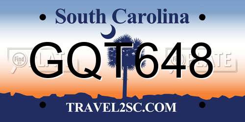 GQT648 South Carolina License Plate
