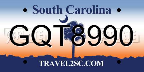 GQT8990 South Carolina License Plate